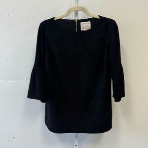 NWT Sail to Sable Faux Suede Brushed Bell Sleeve Minimalist Blouse Too Blk Large